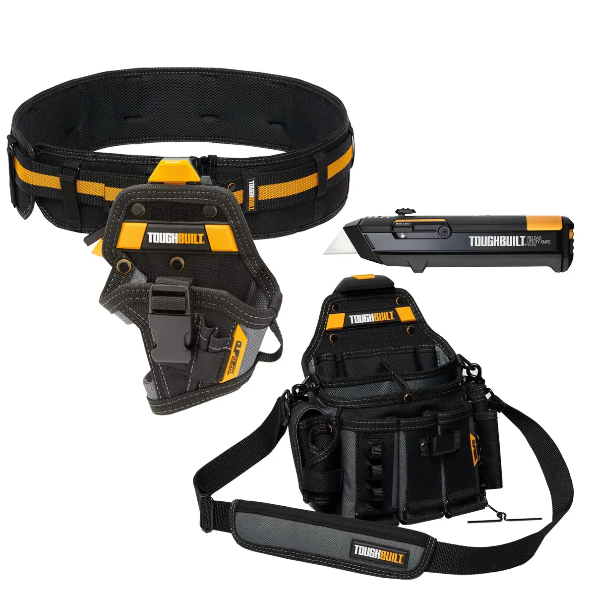 Toughbuilt Pro Padded Belt Buckle with Drill Holster. Electrician Pouch Shoulder Strap & Utility Knife