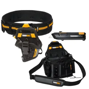 Toughbuilt Pro Padded Belt Buckle with Drill Holster. Electrician Pouch Shoulder Strap & Utility Knife