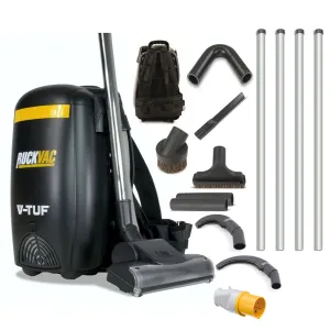 V-TUF RUCKVAC-110 Industrial Backpack Vacuum Cleaner with Lung Safe HEPA H13 Filtration 110V