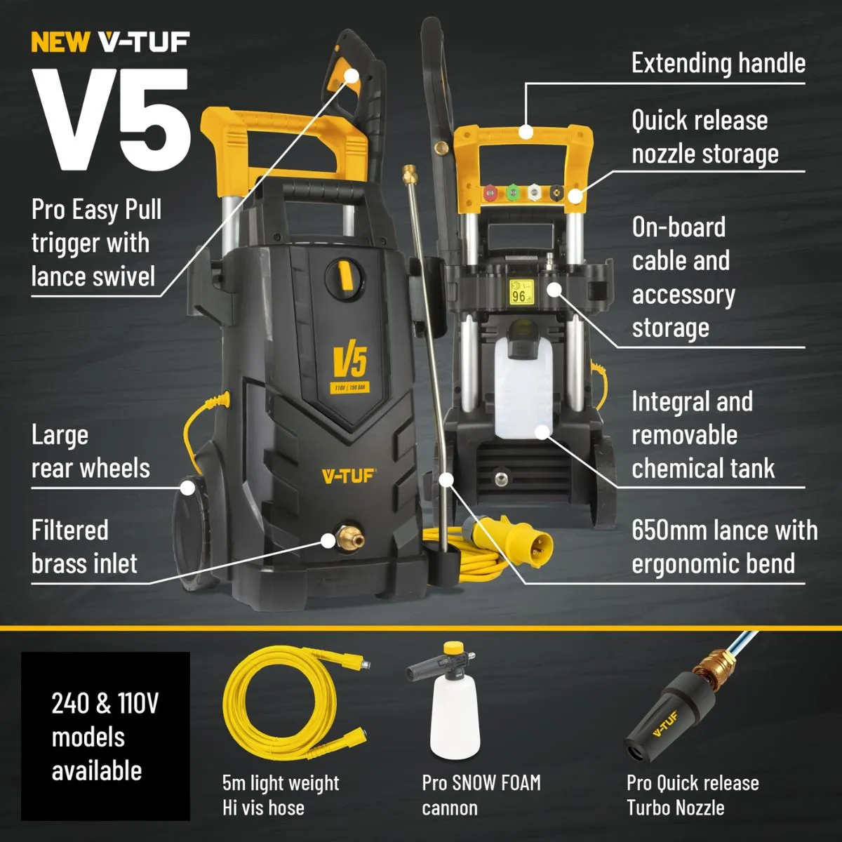 V-TUF V5110X2 High Performance Electric Pressure Washer 2200psi. 150 Bar. 6L/min for Powerful Cleaning